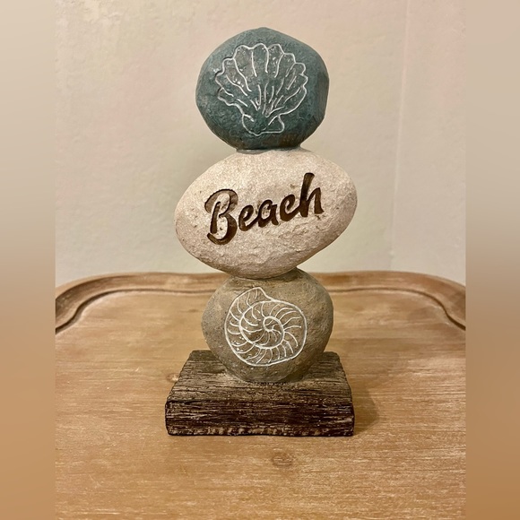 Other - Beach Stone Stack Decor for table or shelf blue gray and stone with text new